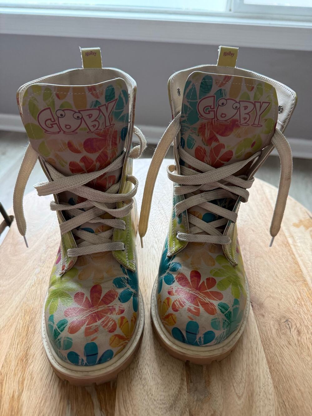Goby floral boots, size 39, lace up, combat, vegan leather